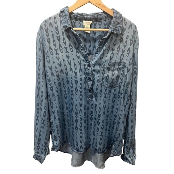 Women’s Andrea Jovine Boho Southwestern Print Chambray TunicTop XL - Picture 2 of 6